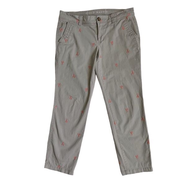 Old Navy Gray Pants Embroidered Lobsters Preppy Y2K Casual SZ 8 - Picture 1 of 13